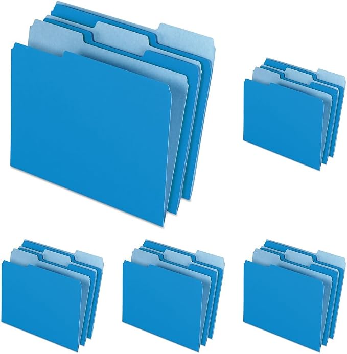 Pendaflex Two-Tone Color File Folders, Letter Size, Blue, 1/3 Cut, 100 per Box (152 1/3 BLU), 12 inches (Pack of 5)