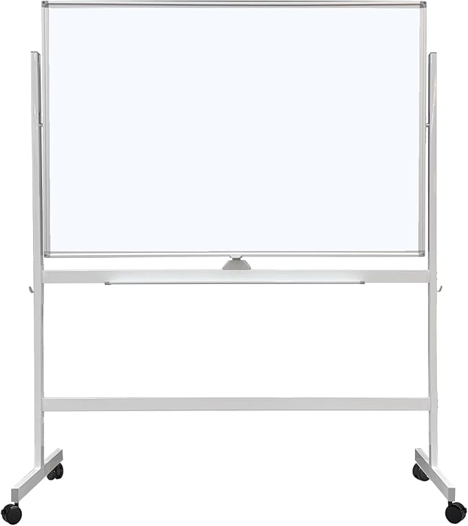 48" x 32" Double Sided Mobile Whiteboard on Wheels with Rolling Stand, Dry Erase Board, 360 Rotating & Height Adjustable, 3-Level Adjustment, White Frame, for Office Classroom Home