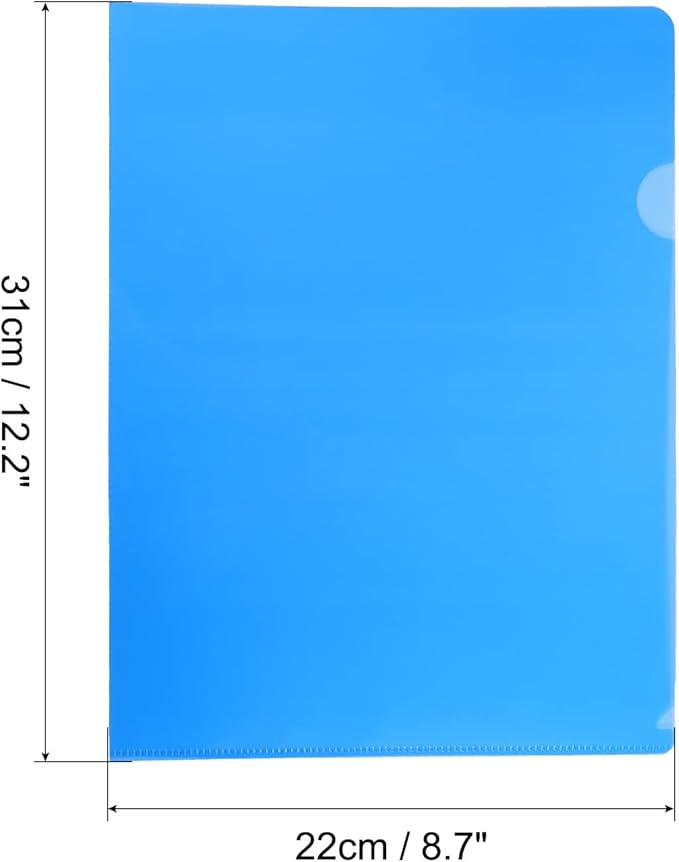 PATIKIL L Type Folders 12 Pack A4 Plastic File Project Pockets Clear Paper Document Jacket Sleeve for Office, Blue