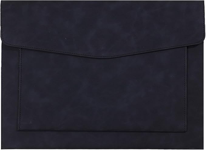 PU Leather A4 File Folder Document Holder with 2 Compartments Envelope Folder Case with Snap Closure for Receipt Contract (Black)
