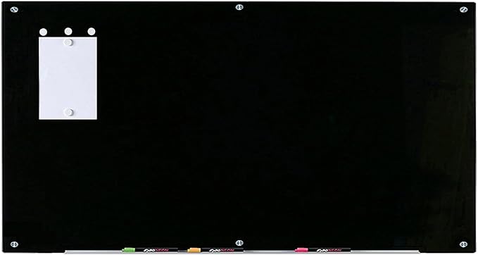 Audio-Visual Direct Magnetic Black Glass Dry-Erase Board Set - 6' x 3' - Includes Magnets, Hardware & Marker Tray