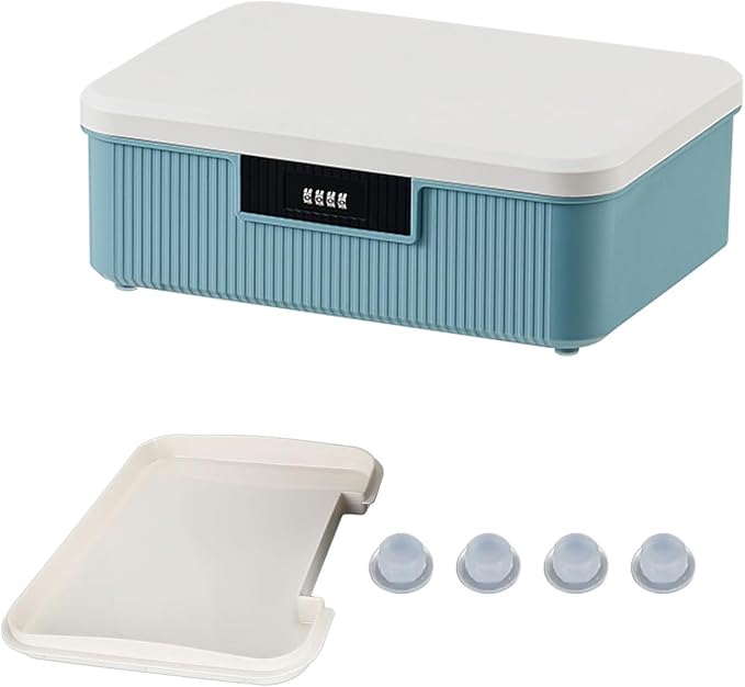 Lockable Storage Container Bin with Combination Lock - 4.2 Gallon Capacity Organizer Box & Plastic Trunk for Office/Home Security | Heavy Duty ABS Storage Box, White&Blue