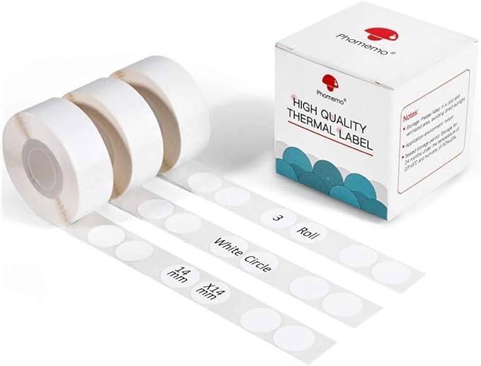 Phomemo D30 Adhesive White Circle Label Paper 1/2" X 1" (14mm X 28mm) 220 Labels/Roll, Black on White, 3 Roll
