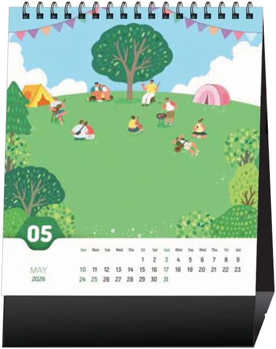 2026 Desk Calendar & Monthly Planner, Warm Illustration Art, Happy Friends Planner, Vertical Cute Decor, Stand-Up Flip Tent, 14 Sheets, 5.9"x 7.9"