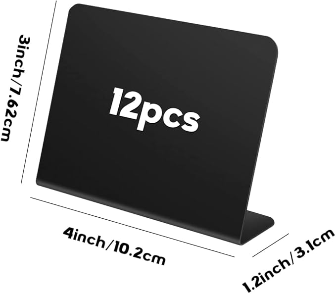 12 Pcs L-Shaped Mini Chalkboard Signs Acrylic Chalkboard Buffet Tags Small Black Food Display Stands for Message Board Signs, Weddings, Tents, Birthday Parties