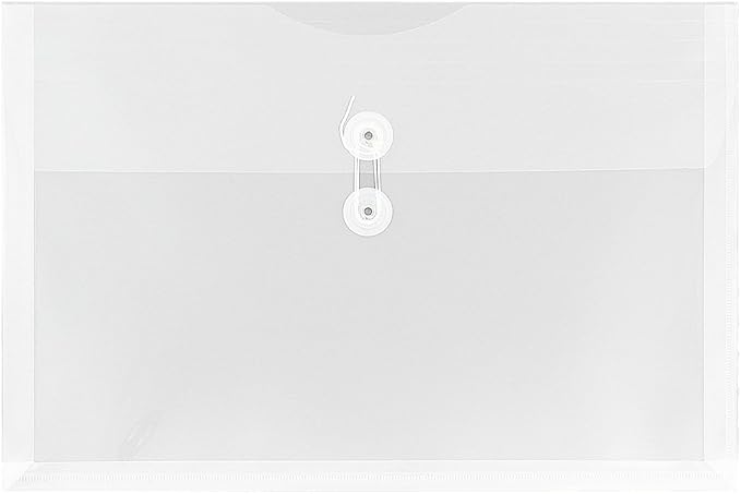 JAM PAPER Plastic Envelopes with Button & String Tie Closure - Legal Booklet - 9 3/4 x 14 1/2 - Clear - 12/Pack
