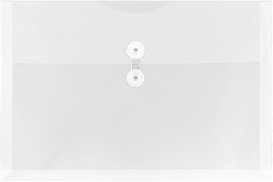 JAM PAPER Plastic Envelopes with Button & String Tie Closure - Legal Booklet - 9 3/4 x 14 1/2 - Clear - 12/Pack
