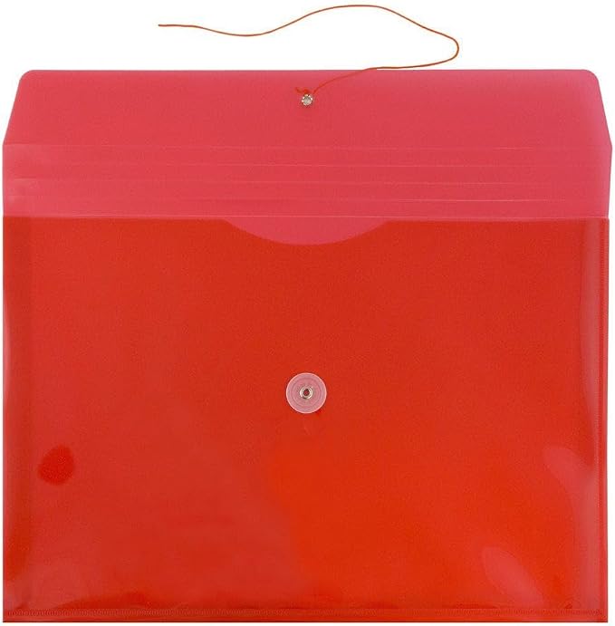 JAM PAPER Plastic Envelopes with Button & String Tie Closure - Legal Booklet - 9 3/4 x 14 1/2 - Red - 3/Pack