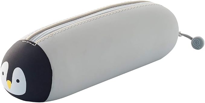 LIHIT LAB PuniLabo Zipper Pen Case/Pouch, Horizontal, 2.5" x 7.9", Penguin (A7781-10)