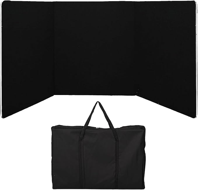 3-Panel Tabletop Display Presentation Board, 72 x 20 Foldable Trifold Poster Board with Bag,Double Sided Table top Exhibition Board, No Plastic Edging,Black Hook & Loop-Receptive Fabric