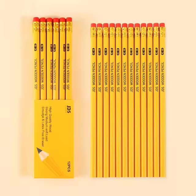 Pencils #2 HB Lead Woodcased Yellow Non Sharpened Hexagonal Shape Best For Schools Offices Teachers And Students Pack Of 12 Extra Strong Pencils With Eraser