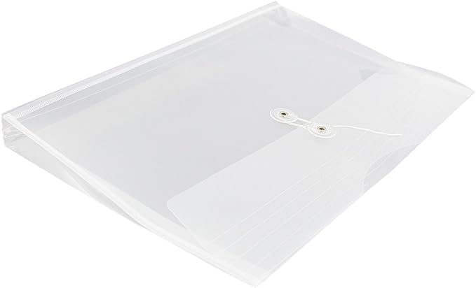 JAM PAPER Plastic Envelopes with Button & String Tie Closure - Legal Booklet - 9 3/4 x 14 1/2 - Clear - 12/Pack
