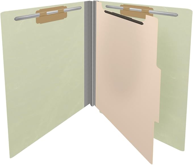 25 Pt. Pressboard Classification Folders, Full Cut End Tab, Letter Size, 1 Divider, Light Green (Box of 10)