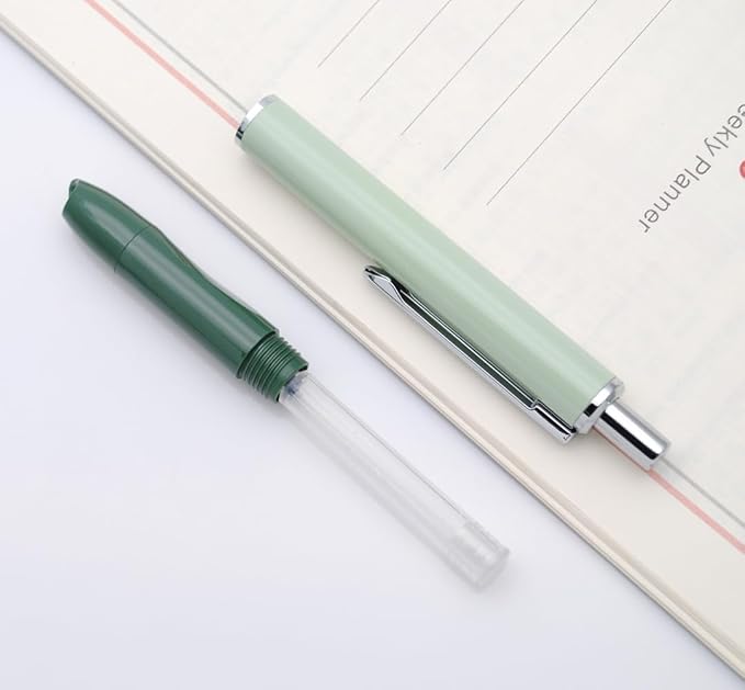 OASO K016 Retractable Fountain Pen Set 0.5mm with 4pcs Blue Ink Cartridges Smooth Writing for School Students (Deep Sea Green)