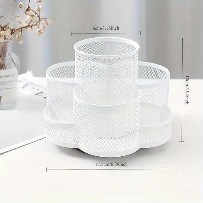 Grid Desktop Storage Box, 7-Compartment Individual Storage Boxes, Rotatable, Metal Material, 6.89 inches wide, 3.94 inches high (White)