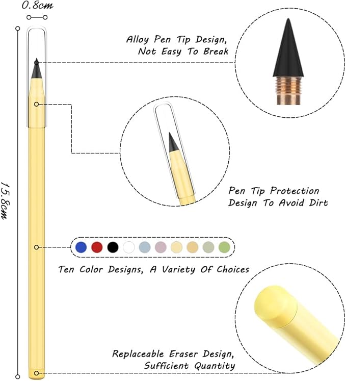 Ainiv Everlasting Pencil - 10 PCS Inkless Infinity Pencils with 20 Extra Erasers for Home Office School Writing Drawing