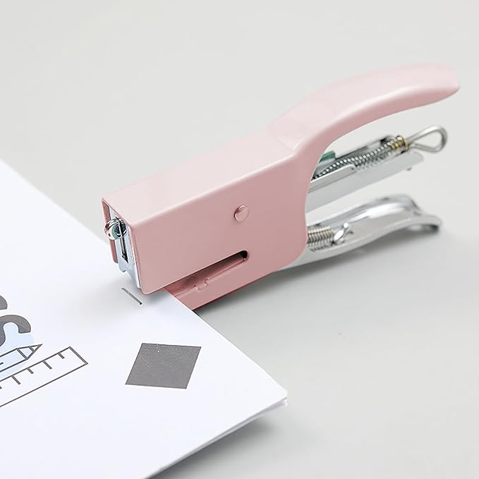 Handheld Desktop Staples, 4 Inch Labor Saving Gray Stapler for 10 Sheets Capacity with 1000 Pcs No.10 Staples (Pink)