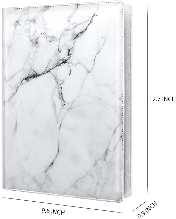 Marble Portfolio Case, WAVEYU Padfolio Cover Folder for Men, Conference/Resume/Legal Document Organizer with Letter/A4 Size Clipboard Hardboard, Business Card Holders, Document Sleeve, White Marble