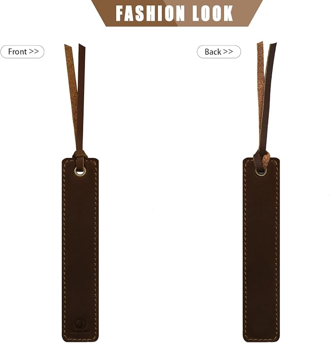 Jack&Chris Genuine Leather Bookmark, Thin Handmade Stitched Bookmarks for Women Men, Classic Style Book Accessories Gifts for Book Lovers Students Writers Readers Teens Adults, Coffee