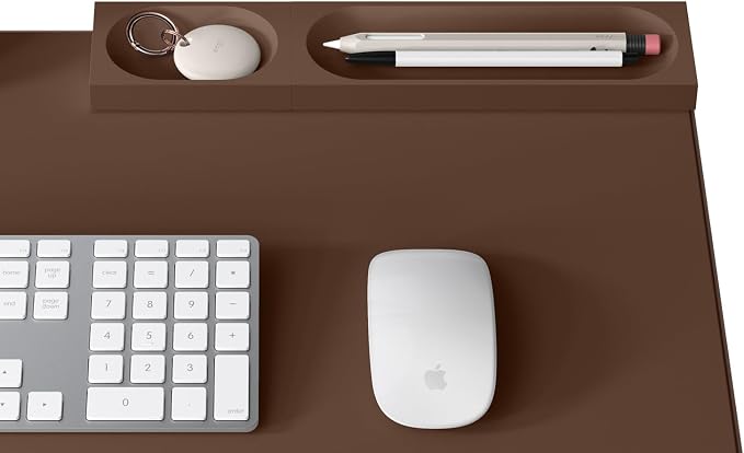 elago Smart Magnetic Desk Mat Pencil Tray – Soft Silicone Organizer for Office Supplies, AirPods, Glasses, Pens – Noise-Free, Washable, Item for Desk Management [Medium-Small Set] (Brown)