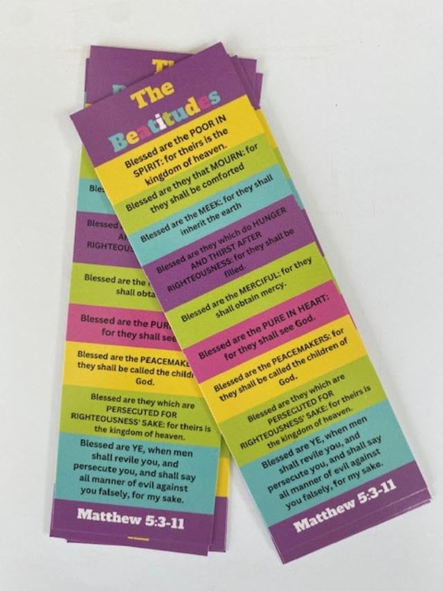 (50 Count) The Beatitudes for Kids and Adults Bookmarks Inspirational Church Supplies VBS Religious Gifts Thick Glossy 2" x 6" Vacation Bible School Bible Study