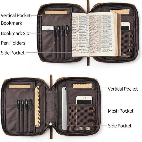 Jack&Chris Full Grain Leather Bible Covers, Church Bag Bible Protective Book Holder, Large Bible Cover for Men Women, Bible Carrying Case Folder Organizer with Handle, Christian Art Gifts, Brown