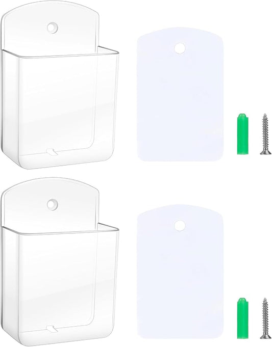 2 PCS Remote Control Holders Wall Mount, Self Adhesive TV Air Conditioner Remote Control Holder, Wall Mount Storage Box Organizer Wall Pen Holder Storage for Home Office School (Clear)