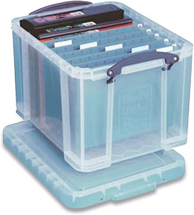 Really Useful Box Stackable File Box, Legal Files, 14.5 X 18.5 X 12.75, Clear/Blue Accents