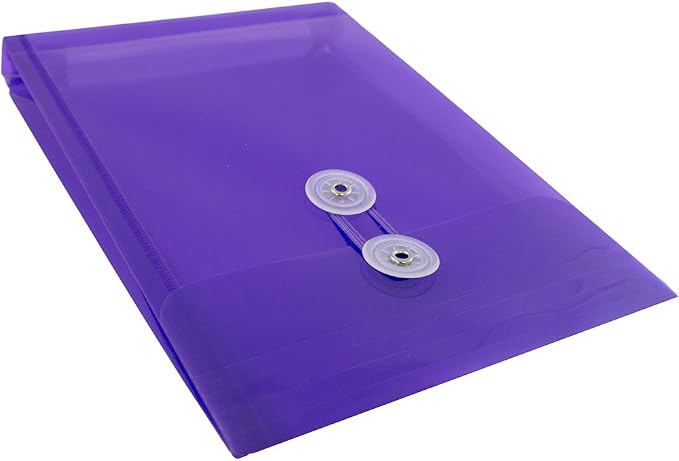 JAM PAPER Plastic Envelopes with Button & String Tie Closure - 6 1/4 x 9 1/4 - Purple - 12/Pack