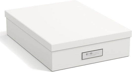 Bigso Box of Sweden Document Box for A4 Paper, Brochures and Notes - Box with Lid and Handle - Fibreboard and Paper Box Storage with Lid - White