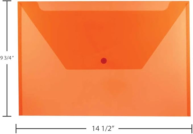 JAM PAPER Plastic Envelopes with Snap Closure - Legal Booklet - 9 3/4 x 14 1/2 - Orange - 12/Pack