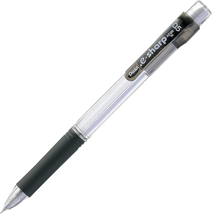 Pentel E-Sharp Mechanical Pencil, 0.50 mm, Black Barrel, Dozen Box (AZ125A)