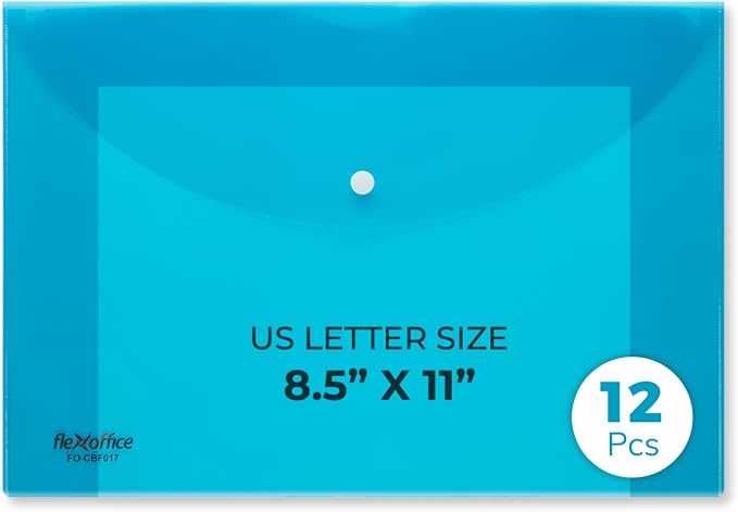 FLEXOFFICE 12 Pack Blue Plastic Envelopes with Snap Closure, Legal Size, 15"x10.2", File Folders for A4 Size, Letter Documents for Business, School, Home