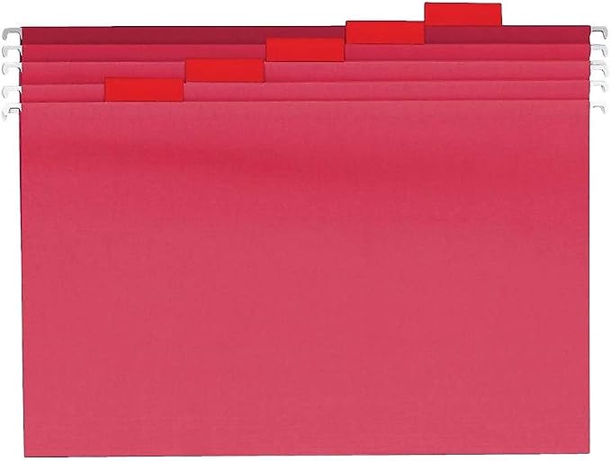 Staples Heavy Duty Hanging File Folders - Legal Size, 1/5-Cut Tabs, Assorted Colors, Tear-Resistant, 25/Box