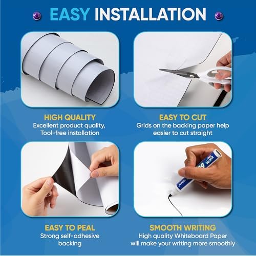 YOUNGJQ Large Magnetic Whiteboard for Wall 72" x 40", Self-Adhesive Magnetic Dry Erase White Board Sticker, Peel and Stick Sheet for Conference Room Office Home