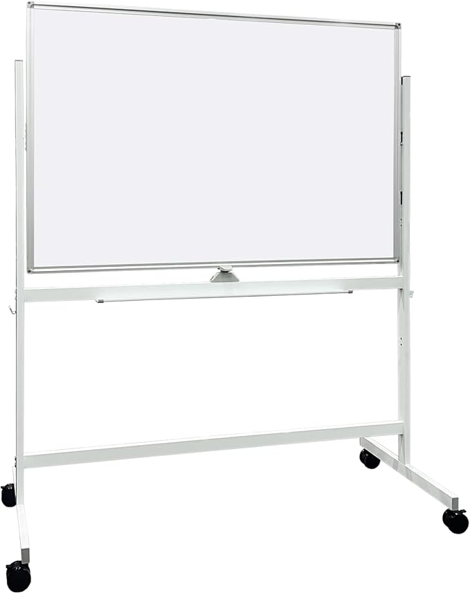 48" x 32" Double Sided Mobile Whiteboard on Wheels with Rolling Stand, Dry Erase Board, 360 Rotating & Height Adjustable, 3-Level Adjustment, White Frame, for Office Classroom Home