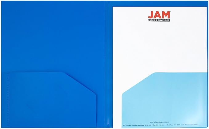 JAM PAPER Heavy Duty Plastic Multi Pocket Folders - 6 Pocket Organizer - Blue - 2/Pack