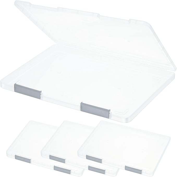 PATIKIL Clear A4 File Portable Project Case with Buckle Plastic Storage Box for 8.5" x 11" Letter Paper Scrapbook Paper Storage Boxes, 4Pcs, 12.2"x9.1"x0.8", Light Gray