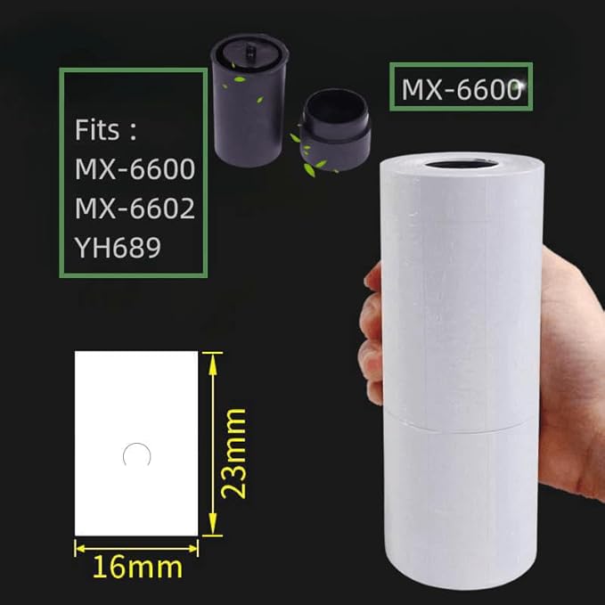 MX-6600 Price Labels | 2 Line White Blank Price and Date Gun Labels with 3 Ink Rolls | 30 Rolls / 15000 Labels Fits MX-6600,MX-6602, YH-689 Guns (Without Gun)