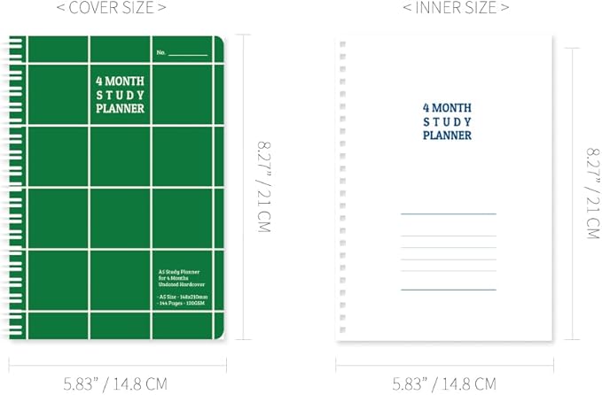 Monolike Checkers 4 Month Study Planner, Green - Academic Planner, Weekly & Monthly Planner, Study plan
