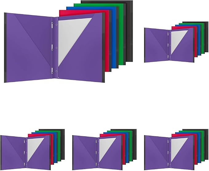 Oxford 2 Pocket Folders with Prongs, Sturdy Plastic Portfolios, Anti-Tear Edges, Letter Size, Purple, Red, Blue, Green, Black (89117) (Pack of 25)