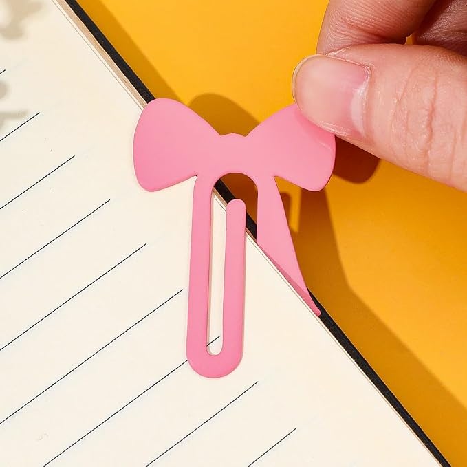 Pink Bowknot Stainless Steel Bookmark - Printed with Cute Bowknot Patterns & Equipped with Heart Pendants, Ideal for Female Readers, Perfect Birthday Gift for Girlfriends (5pcs Small)