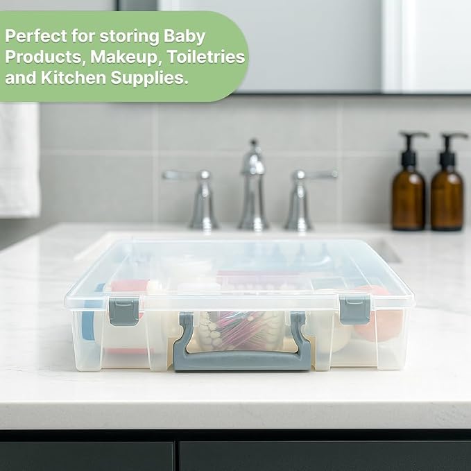 Best Kept Clear Plastic Storage Bin with Dividers | Multi - Use Container for Bathroom Counter, Kitchen, Pantry, Makeup & Beauty Essentials, 1 Pack