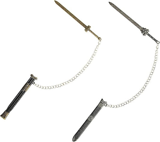 2PCS Vintage Metal Sword Bookmark with Scabbard and Link or Chain, Reading Men, Gift for Teacher, Student, School,Book, Library, Bookstore Membershio,Graduation Present (Black-02)