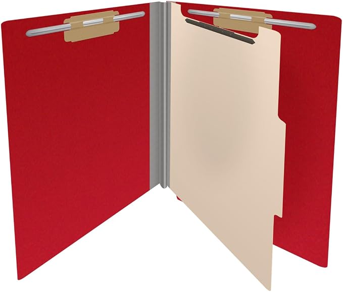 25 Pt. Pressboard Classification Folders, Full Cut End Tab, Letter Size, 1 Divider, Deep Red (Box of 10)