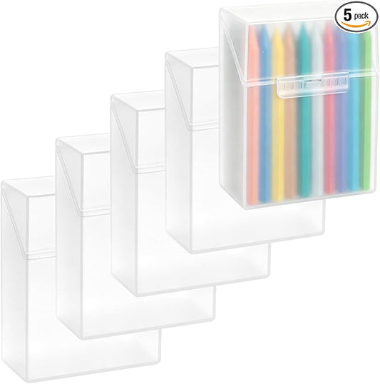 5 Pieces Plastic Crayon Box Clear Crayon Holder Case 24 Crayons with Hinged Lid and Snap Closure for School Classroom Office Art Craft Supply (5 PCS, Clear)