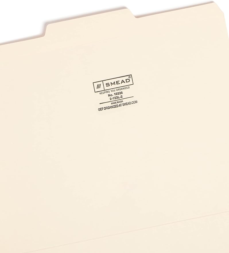 Smead File Folder, Reinforced 1/3-Cut Tab, Center Position, Letter Size, Manila, 100 per Box (10336)