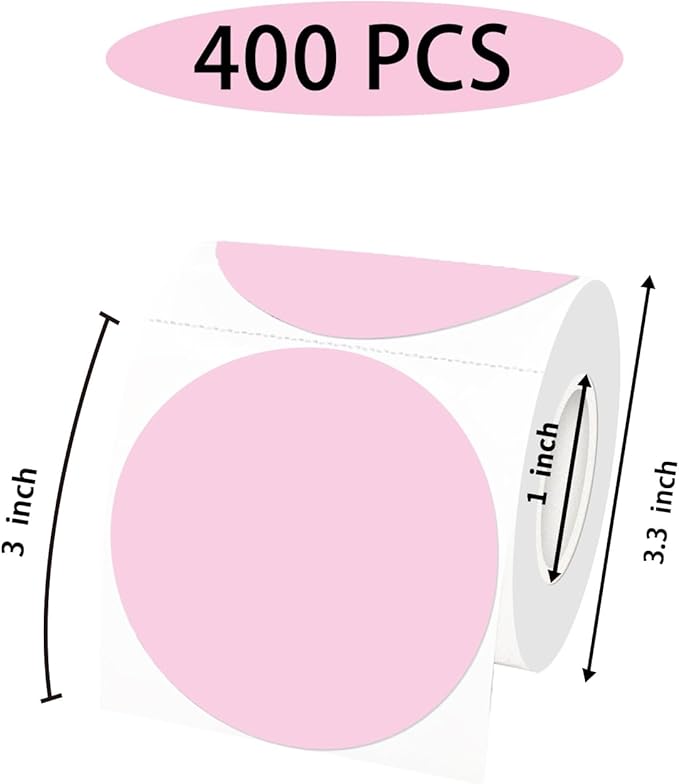 STARLIBOO 3 Inch Round Thermal Sticker Labels, Pink Thermal Labels Round, Self-Adhesive Round Direct Thermal Stickers Label, Thermal Printer Stickers for Business (400 Pcs)
