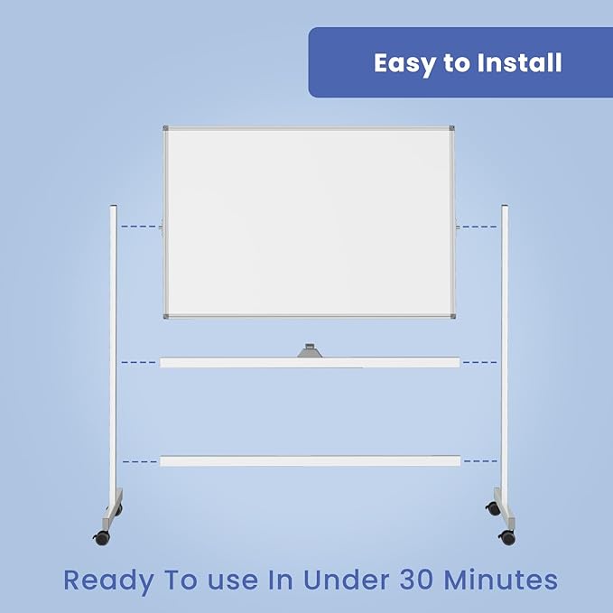 Rolling White Board on Wheels, 48" x 32" Large Dry Erase Board with Stand, Big Rolling Whiteboard for Home, Office, School (48" x 32")