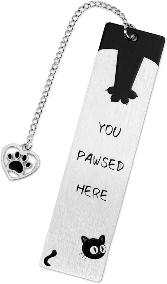 Black Cat Bookmark for Reading Women, Inspirational Funny Cute Metal Book Mark You Pawsed Here Bookish Gifts Reading Marker Accessories for Men Women Book Lovers (Cat Paw 2)